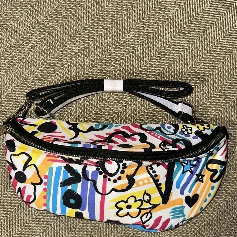 NWT $78 BRIGHTON GRAFFITI LOVE CROSSBODY ZIP BELT BAG TOM CLANCEY DESIGNER